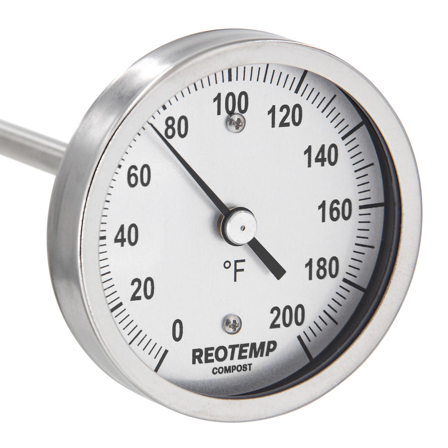 REOTEMP Super Duty Compost Thermometer with Fast Response Tip (A48FR family) - analog 3-inch dial + stainless steel stem