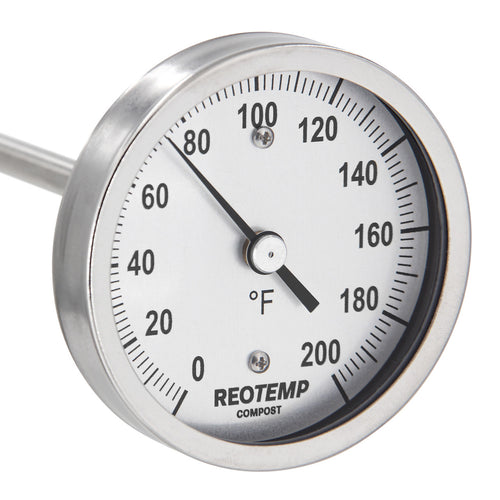REOTEMP Super Duty Compost Thermometer with Fast Response Tip (A48FR family) - analog 3-inch dial + stainless steel stem