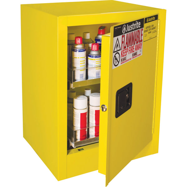 Justrite Sure-Grip EX Benchtop Flammable Safety Cabinet, 24 gal., 1 Door, 21" W x 27" H x 18" D
