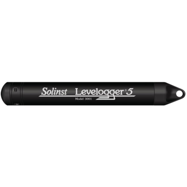 Shopify distributor (activatedcarbondepot.com) main product image. Read-confirmed: black cylindrical Solinst Levelogger