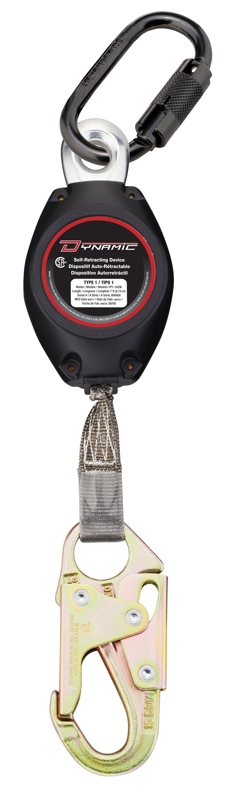 7ft Personal Single Leg Self-Retracting Lifeline Type 1 Device With Snap Hook Connector Anchorage — Fall Protection