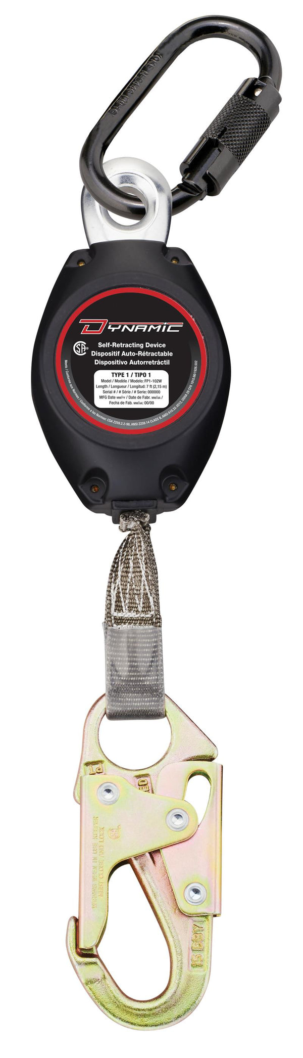 7ft Personal Single Leg Self-Retracting Lifeline Type 1 Device With Snap Hook Connector Anchorage — Fall Protection