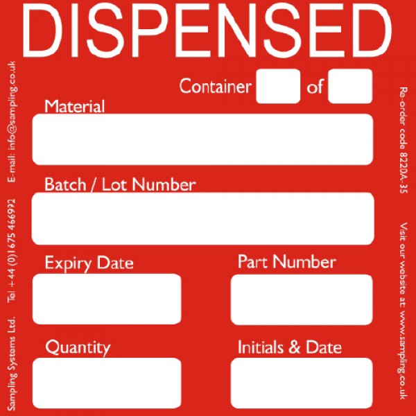 "Dispensed" Quality Control Labels — Quality Control Label