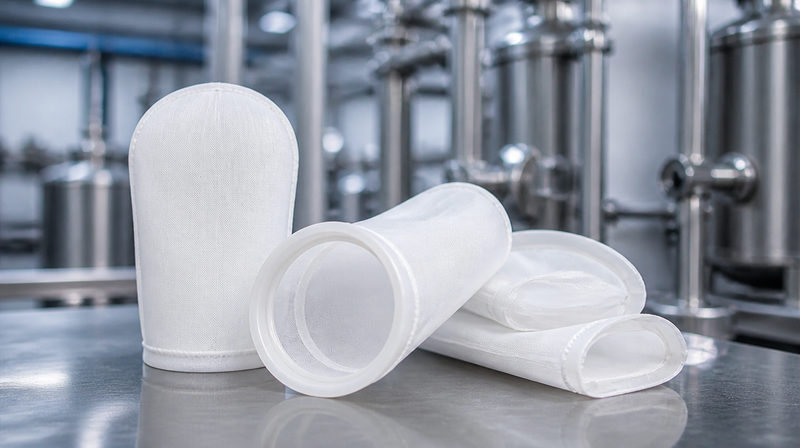 Industrial filter bags with stainless steel bag filter housings in a clean industrial facility