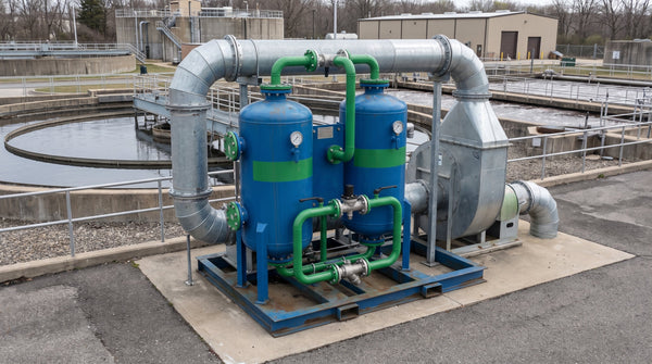Industrial UltraSorber air treatment vessel installed at an industrial facility exhaust system