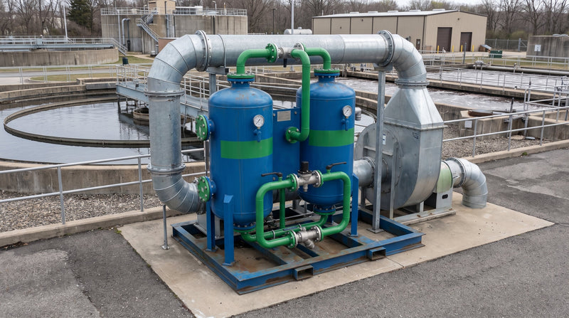 Industrial UltraSorber air treatment vessel installed at an industrial facility exhaust system