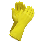 RONCO Household Gloves (model 15-322), yellow flocklined latex pair on pure white bg. Source: nixxiestore.ca Shopify CDN