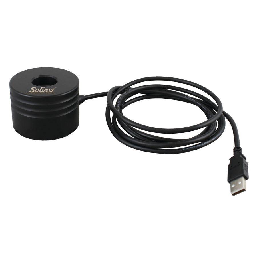 Solinst Desktop Reader 5 USB Assembly (black cylindrical optical reader puck w/ gold Solinst logo + coiled HI-SPEED USB 