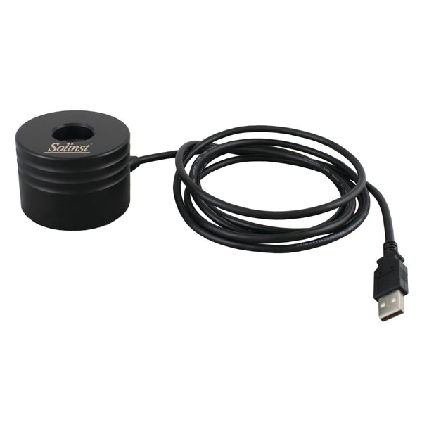 Solinst Desktop Reader 5 USB Assembly (black cylindrical optical reader puck w/ gold Solinst logo + coiled HI-SPEED USB 