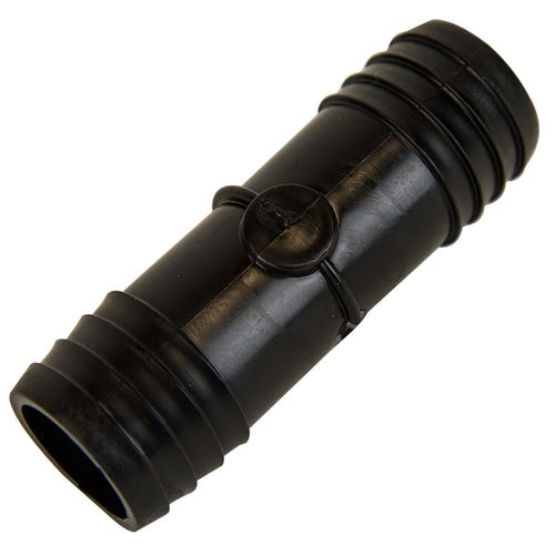 Black HDPE straight barb-x-barb hose connector from U.S. Plastic Corp (item 22930, image base 62068p). Exact match to th