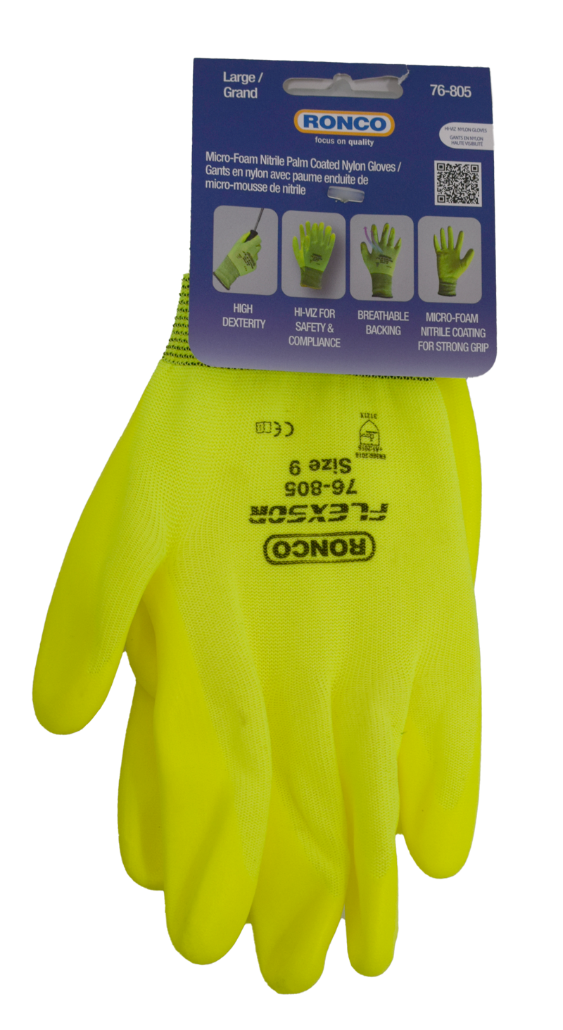 Manufacturer (roncosafety.com) wp-content original PNG, 800x1463, clean white bg. Read-verified: hi-vis yellow gloves wi