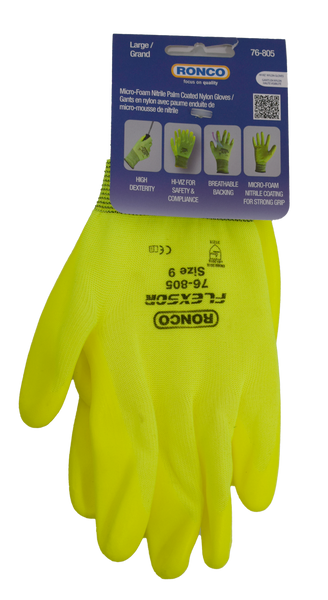 Manufacturer (roncosafety.com) wp-content original PNG, 800x1463, clean white bg. Read-verified: hi-vis yellow gloves wi