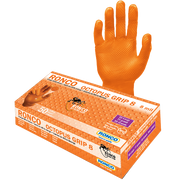 Manufacturer (roncosafety.com) image: RONCO Octopus Grip 8 orange nitrile diamond-textured glove + branded retail box on