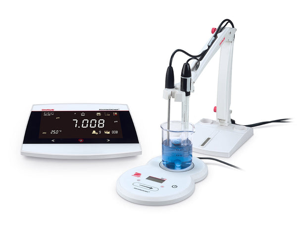 OHAUS AQUASEARCHER AB41PH full bench-meter package (meter + electrode holder arm + electrode + temp probe + AS20 stirrer