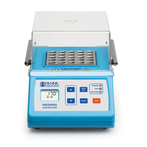 Hanna HI839800 COD Reactor/Test Tube Heater confirmed via Read: blue benchtop unit, 25-vial aluminum block, clear hinged