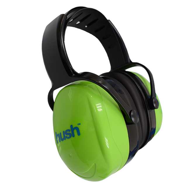 BigCommerce CDN original from distributor canadaglovesupply.com, exact SKU Hush 50-443 Hi-Viz Green NRR 28. Source image