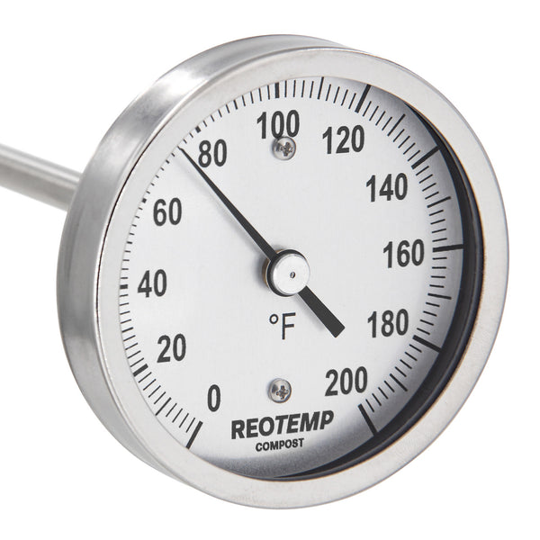 REOTEMP Super Duty Compost Thermometer with Fast Response Tip (A48FR family) - analog 3-inch dial + stainless steel stem