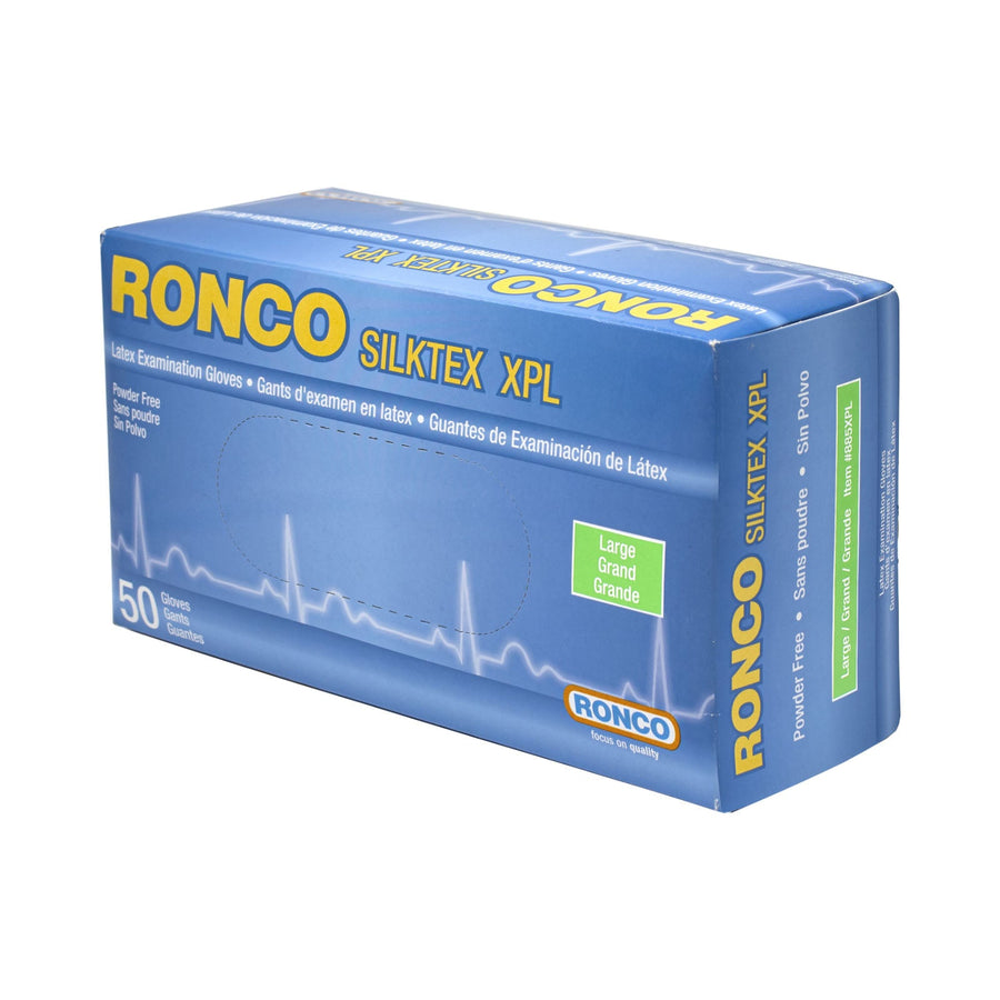 Nixxie Store (Shopify CDN) clean product shot of the RONCO SILKTEX XPL box (Large, 50ct, powder-free latex examination g