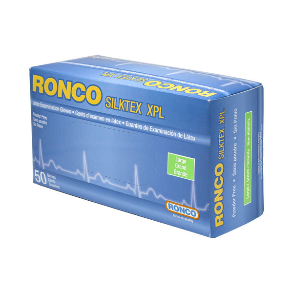 Nixxie Store (Shopify CDN) clean product shot of the RONCO SILKTEX XPL box (Large, 50ct, powder-free latex examination g