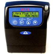 BUCK Libra Plus LP-1 personal air sampling pump (black/blue case, LCD reading 'Libra Plus LP-1 / RUN MENU', BUCK brandin