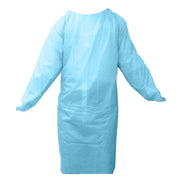 Sands.ca Shopify CDN. Blue RONCO CoverMe disposable isolation gown on clean white bg, 1000x1000 real (sips-verified). Fi