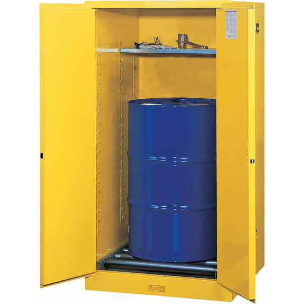 Justrite Sure-Grip EX Vertical Drum Storage Cabinets, 55 US gal. Cap., Yellow