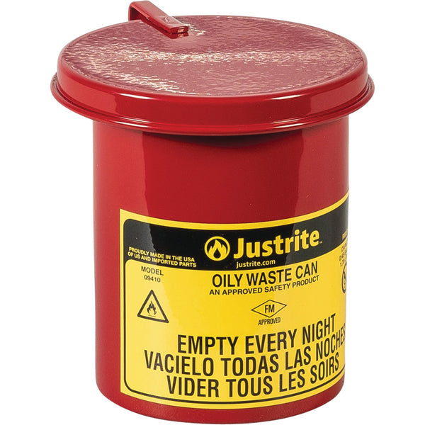 Justrite Mini Bench - Top Oily Waste Cans, FM Approved, 0.45 US gallon, Red