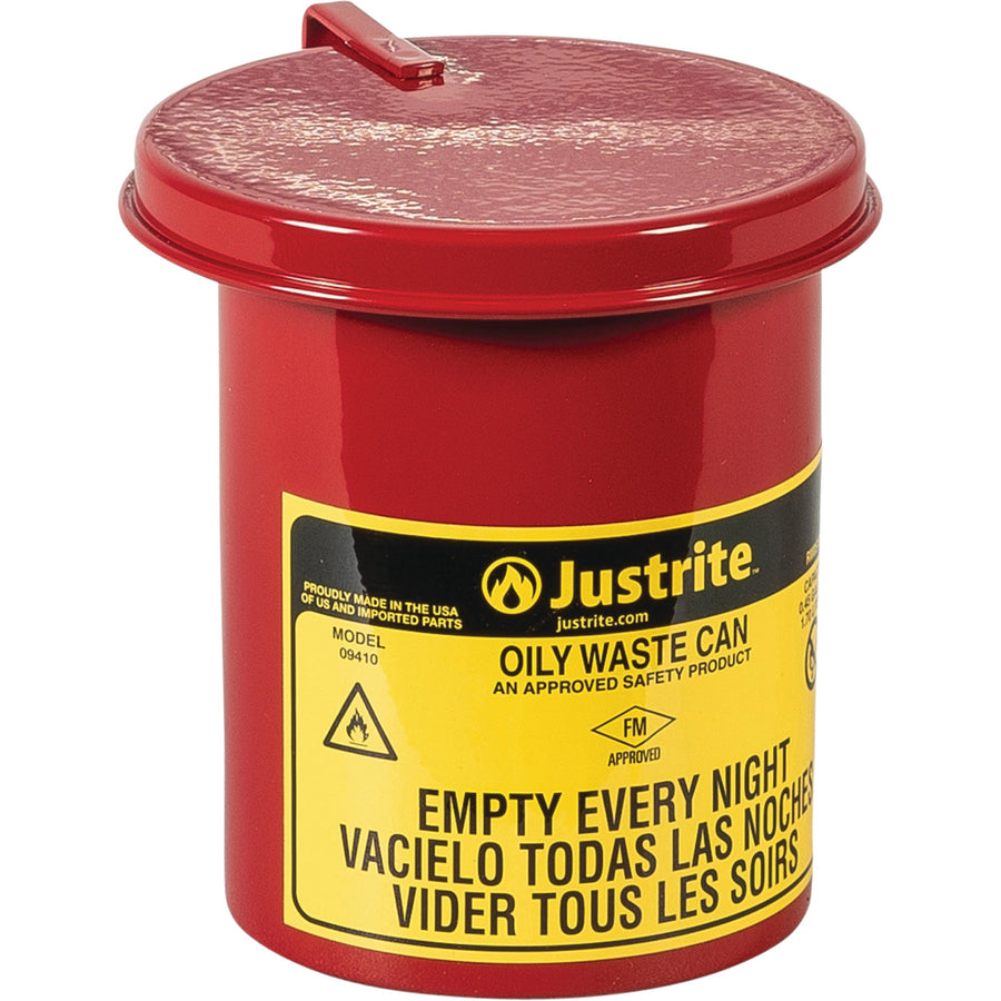 Justrite Mini Bench - Top Oily Waste Cans, FM Approved, 0.45 US gallon, Red