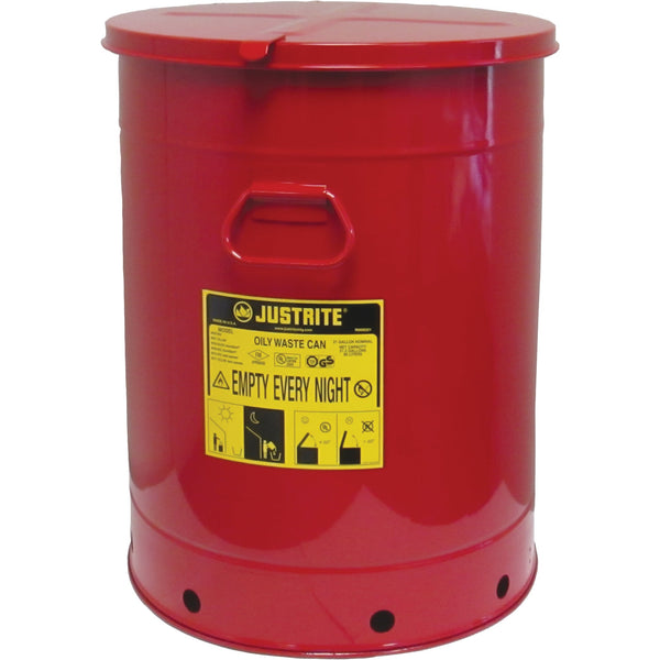 Justrite Hand Operated Oily Waste Can, FM Approved/UL Listed, 21 US gal., Red