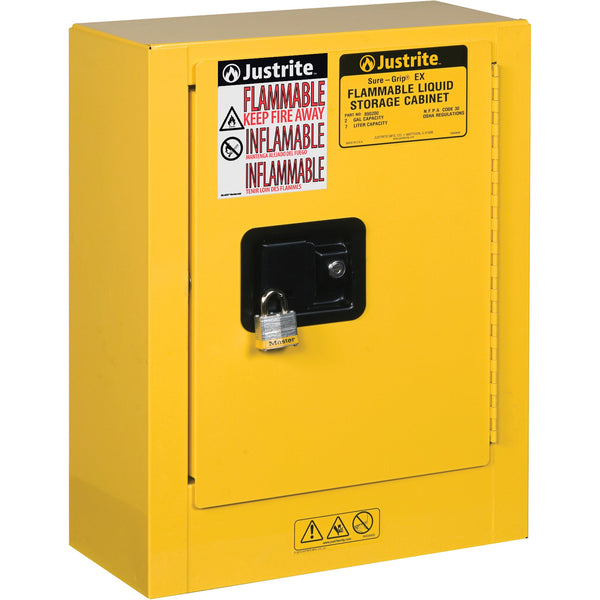 Justrite Sure-Grip EX Mini Flammable Safety Cabinet, 2 Gal., 1 Door, 17" W x 22" H x 8" D