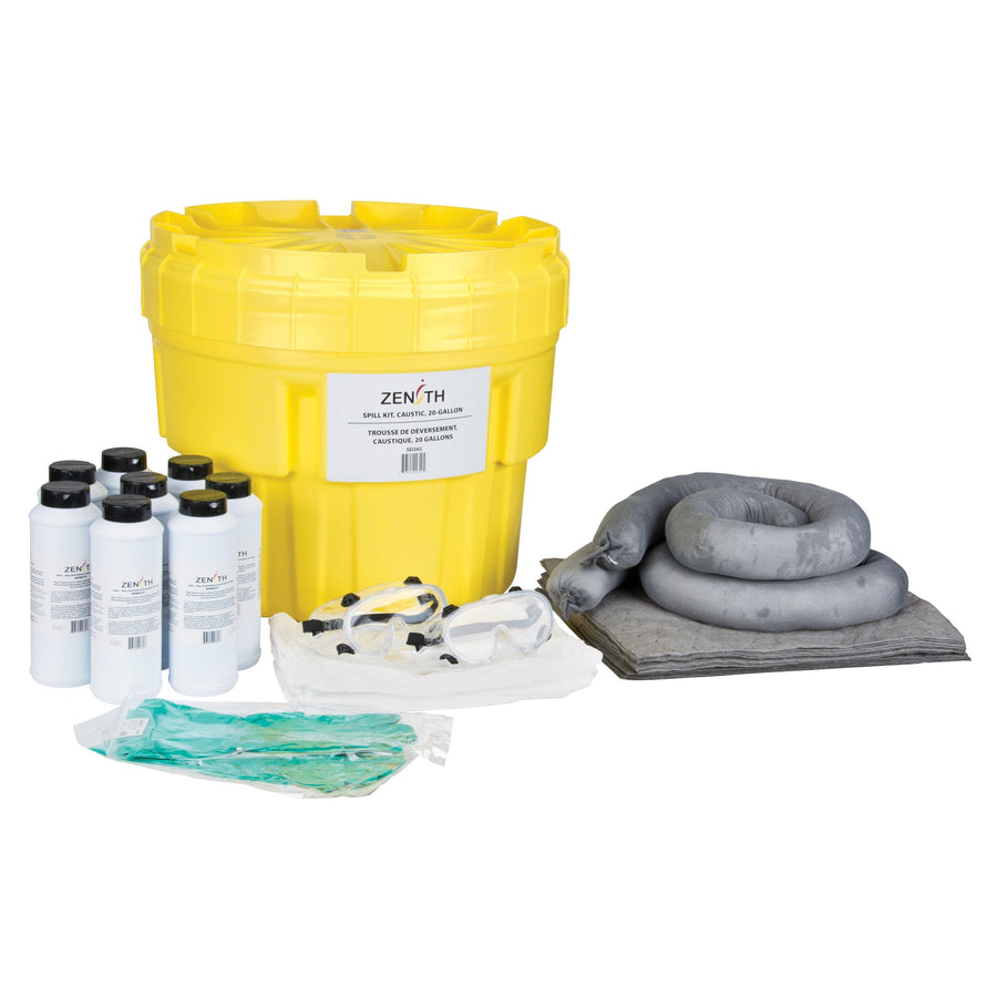 Zenith Caustic Spill Kit, Hazmat, Overpack/Salvage Drum, 20 US gal. Absorbancy