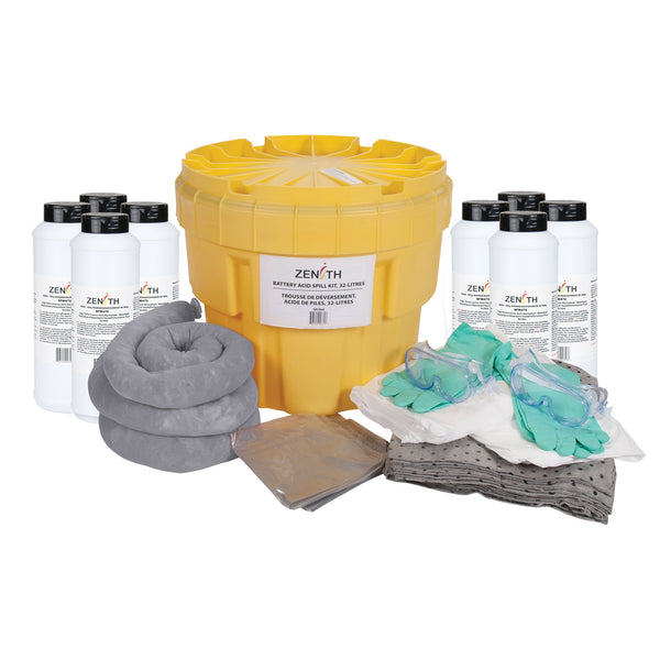 Zenith Battery Acid Spill Kit, Hazmat, Overpack/Salvage Drum, 20 US gal. Absorbancy
