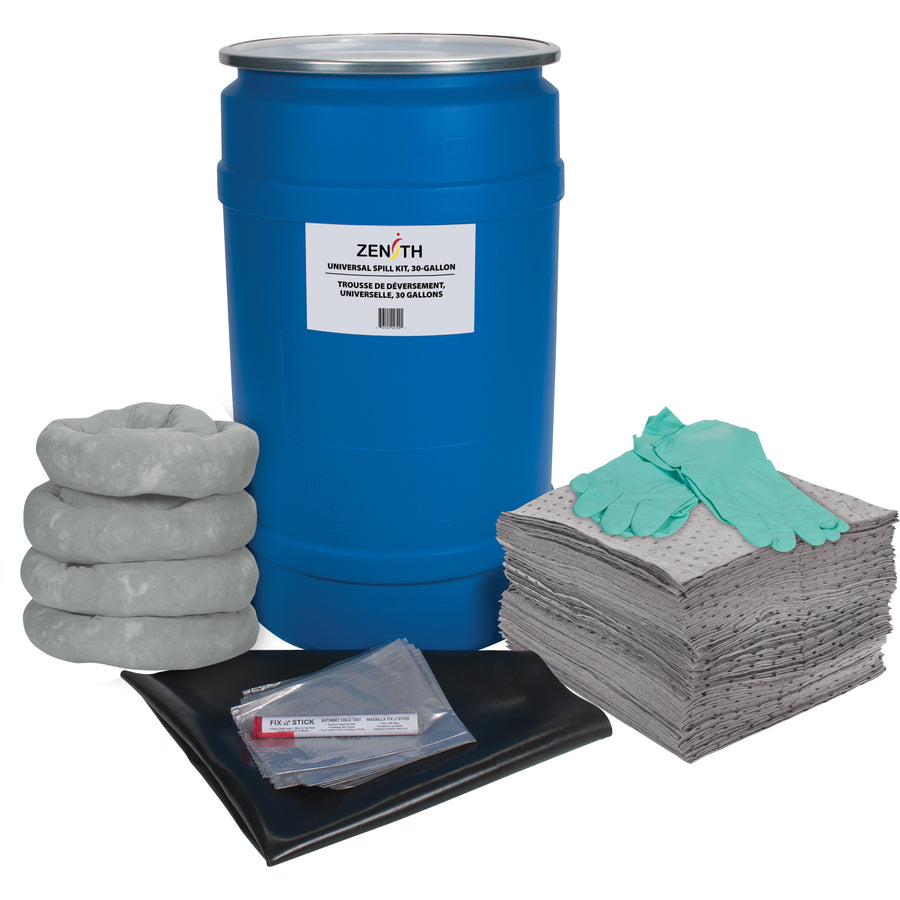 Zenith Shop Spill Kit, Drum, 30 US gal. Absorbancy