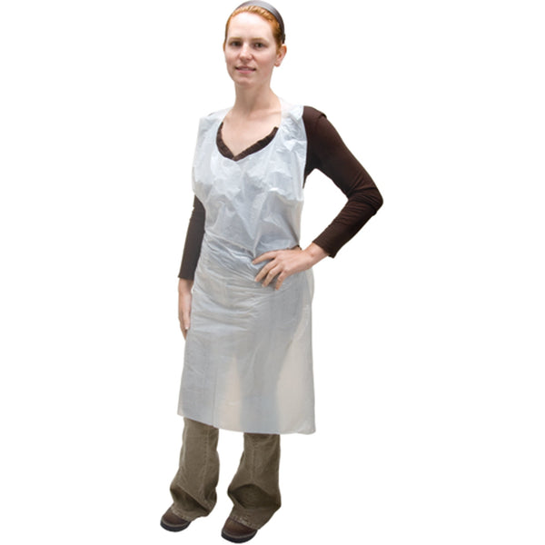 Zenith Polyethylene Aprons, Polyethylene, White, 35" W x 46" L, Pack of 100