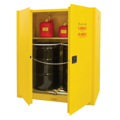 Zenith Vertical Drum Storage Cabinet, 110 US gal. Cap., 2 Drums, Yellow