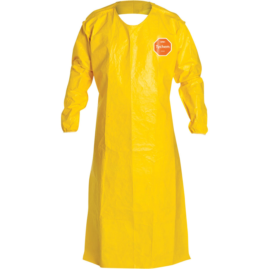 DuPont Tychem® 2000 Extra-Long Long-Sleeved Apron, Polyethylene, 52" L x 28.5" W, Yellow, Case of 12