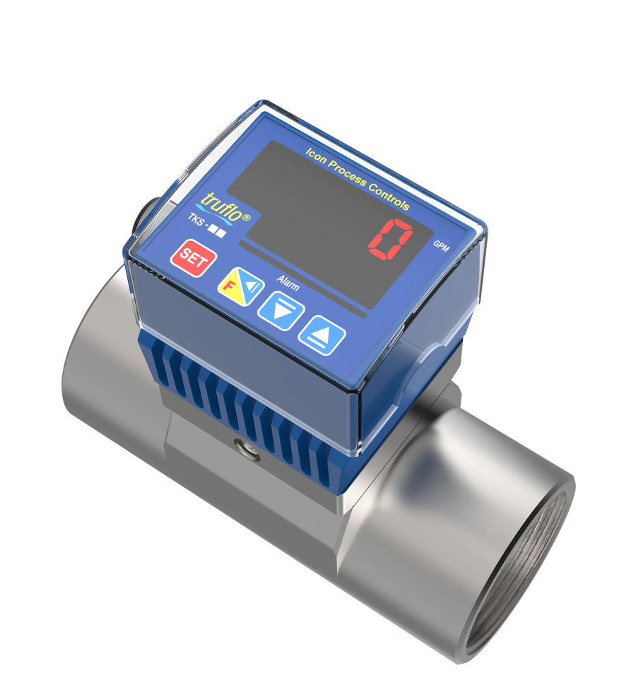 Icon TK3S 316 Stainless Steel In-Line Paddle Wheel Flow Meter with Pulse and Relay Output