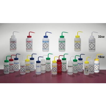 Safety Labeled Wide Mouth Wash Bottles — Laboratory Bottle