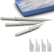White PS Narrow Blade SteriWare® V-Spatula (CLOSED) — Laboratory Tool
